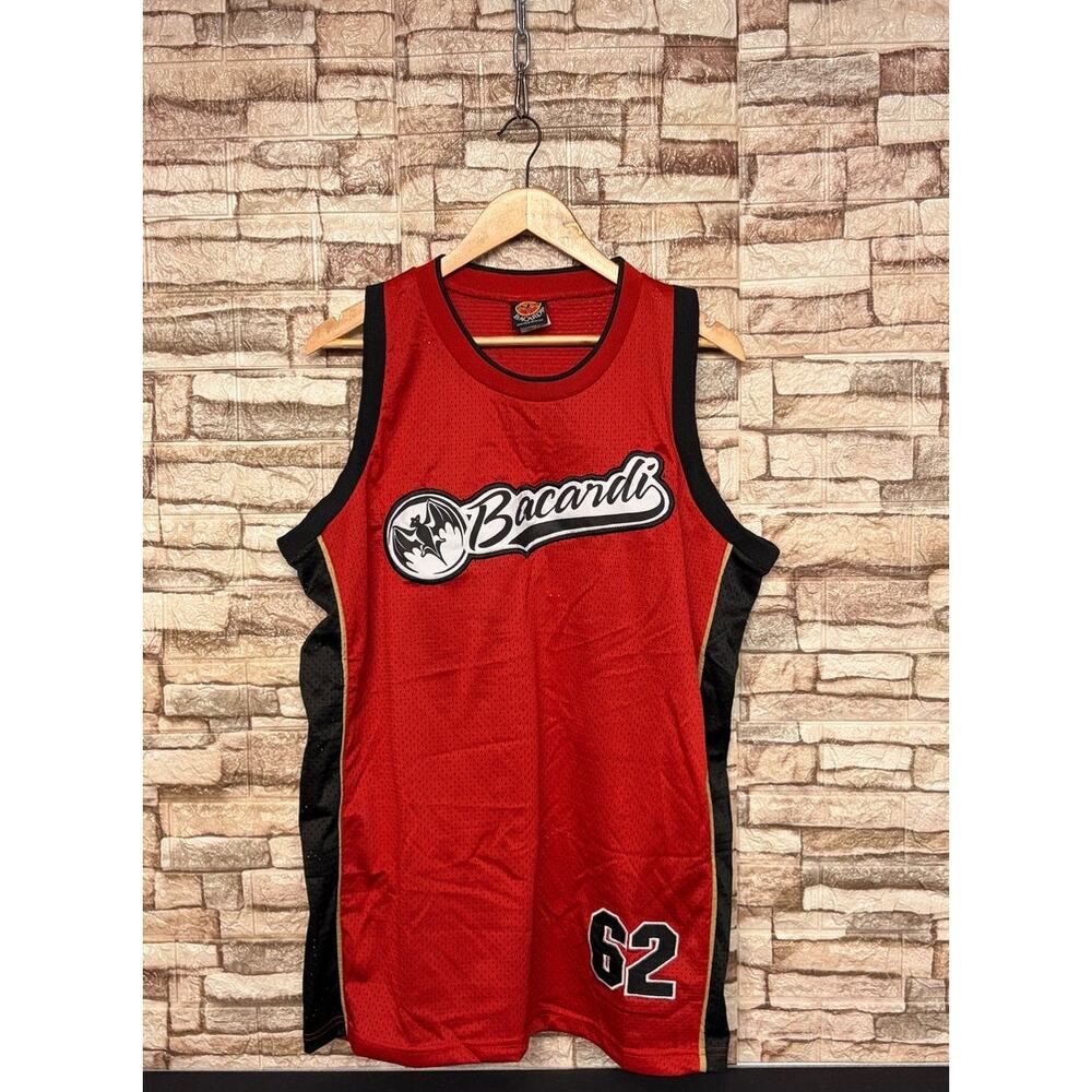 intage red and black Bacardi promotional basketball jersey Sz XL
